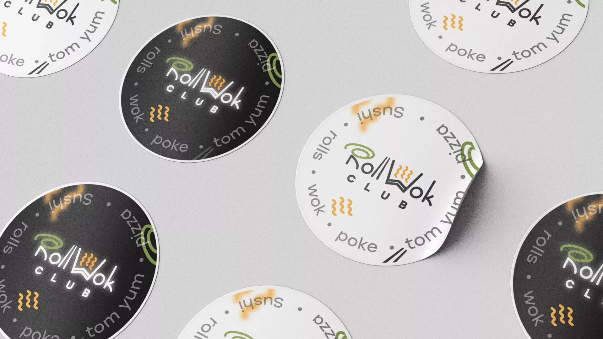 Разработка наклеек для суши-бара «Roll Wok Club» в Марксе